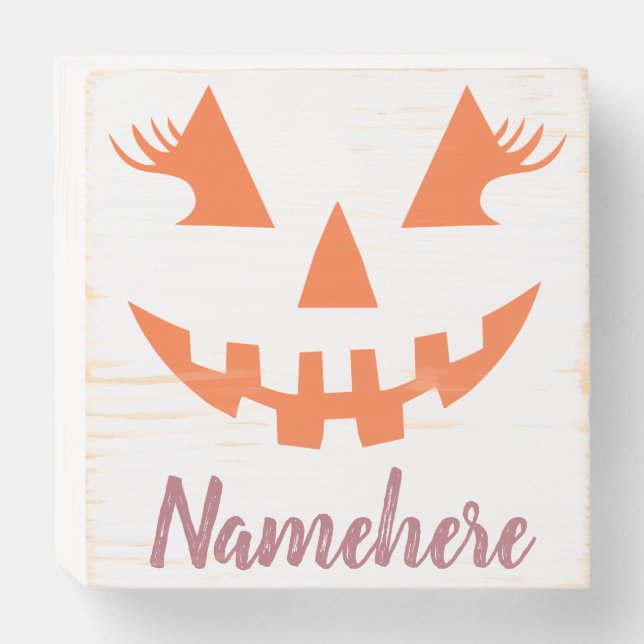 Custom Girly Jack O Lantern Pumpkin Halloween Wooden Box Sign (Front Horizontal)