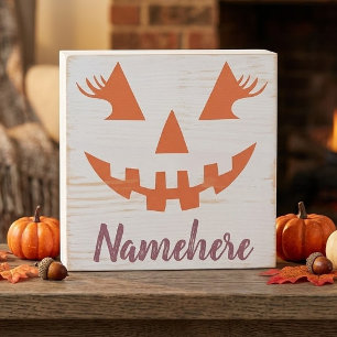 Custom Girly Jack O Lantern Pumpkin Halloween Wooden Box Sign