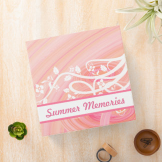 Custom Girly Peach Pink Spirals Filigree  Flowers 3 Ring Binder