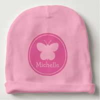 Custom girly pink baby hats with butterfly design baby beanie