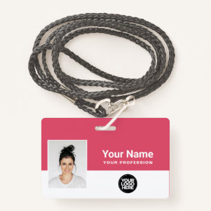 Custom Girly Pink Employee Logo Name ID Lanyard Badge