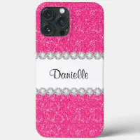 Custom Girly Pink Glitter iPhone 13 Pro Max Case