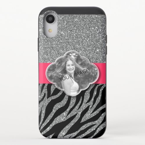 Custom Girly Pink Glitter Zebra Print Template iPhone XR Slider Case