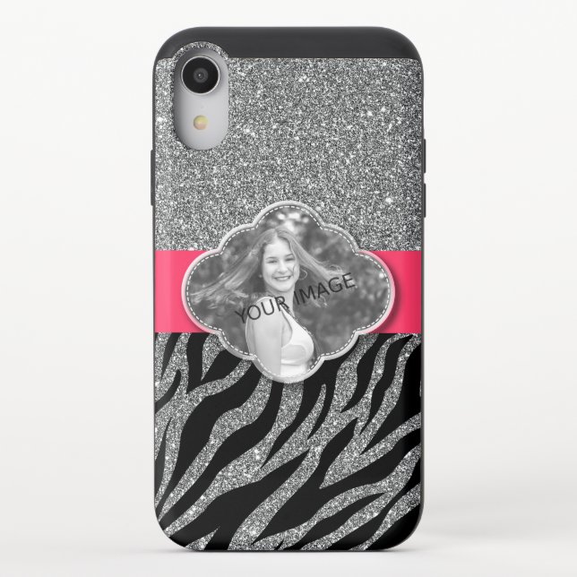 Custom Girly Pink Glitter Zebra Print Template Uncommon iPhone Case (Back)