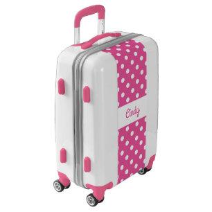 Custom girly pink polka dot girls luggage suitcase