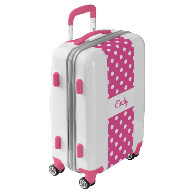 Custom girly pink polka dot girls luggage suitcase (Rotated Left)