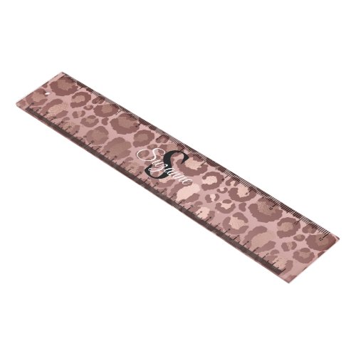 Custom Girly Pink Rose Gold Leopard Monogram  Ruler