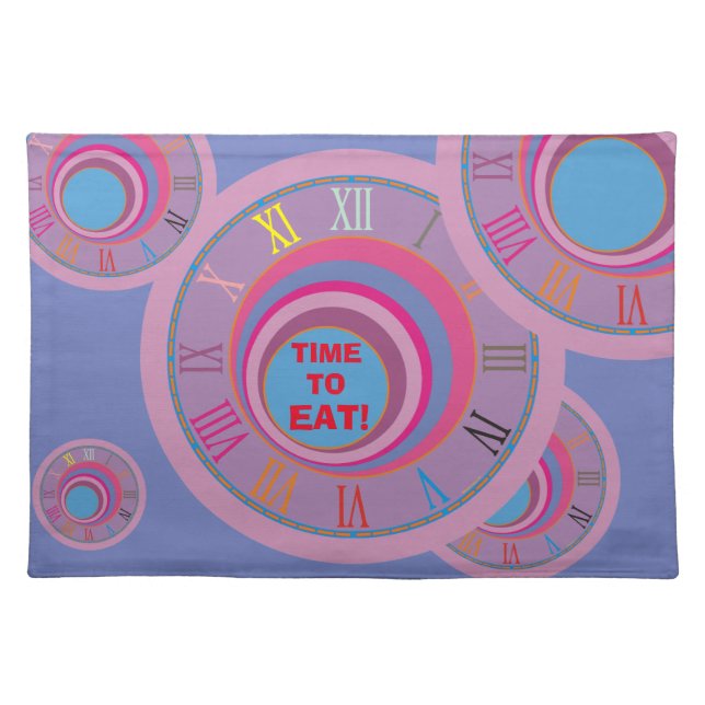 Custom girly pretty clock circles Roman numerals Cloth Placemat (Front)