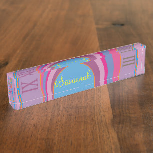 Custom girly pretty swirl circles tornado cute art desk name plate