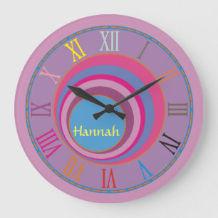 Custom girly pretty swirl circles tornado cute art large clock