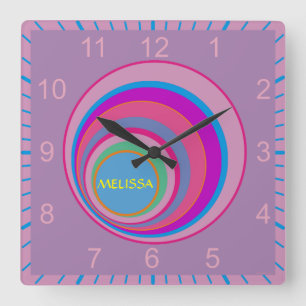 Custom girly pretty swirl circles tornado cute art square wall clock