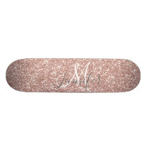 Custom Girly Rose Gold Glitter Monogram Name Skateboard Custom Girly Rose Gold Glitter Monogram Name Skateboard
