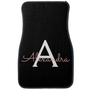 Custom Girly Rose Gold Pink Black Monogram Car Flo Car Floor Mat