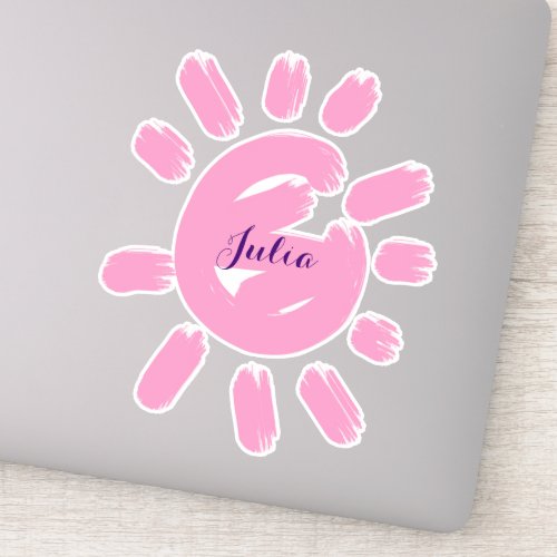 Custom Girly Script Name Cute Pink Sun Sticker