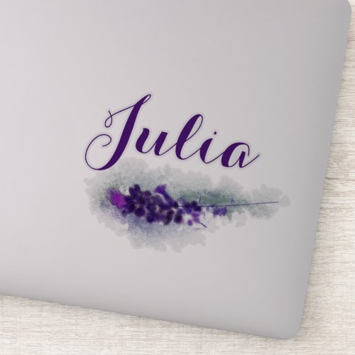 Custom Girly Script Name Purple Lavander Flowers Sticker