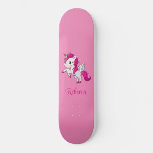 Custom Girly Sparkly Pink Unicorn Skateboard