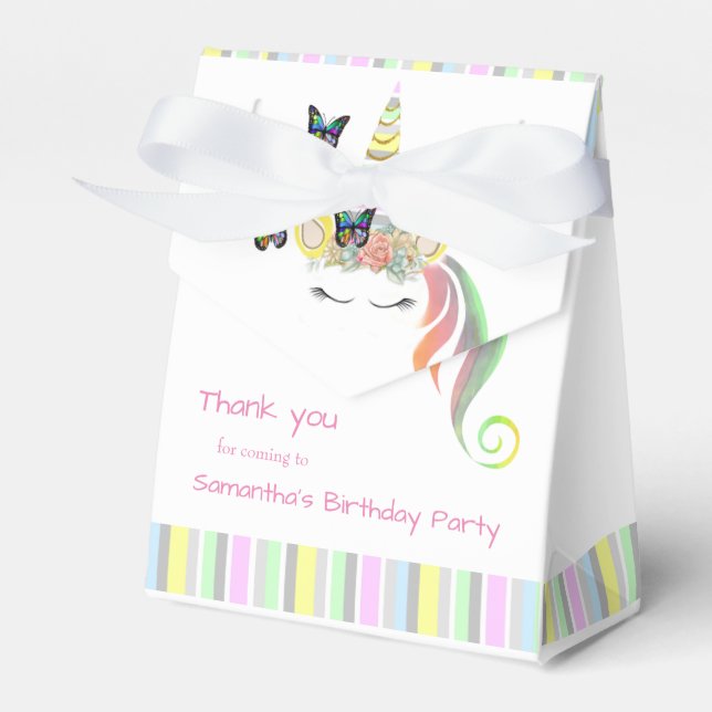 Custom Girly  Unicorn Face Birthday Thank You Favor Boxes (Front Side)