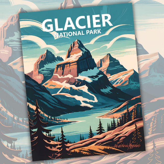 Custom Glacier National Park Lake Retro WPA Travel Postcard (Custom Glacier National Park Lake Retro WPA Travel Postcard)