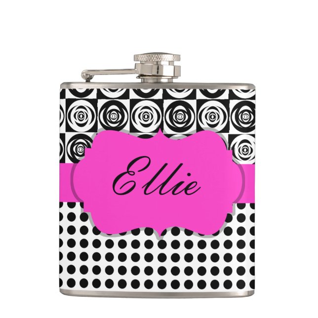 Custom Glam Black and White Flask (Front)