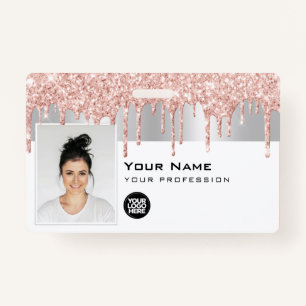 Custom Glam Employee Photo, Bar Code, Logo, Name Badge