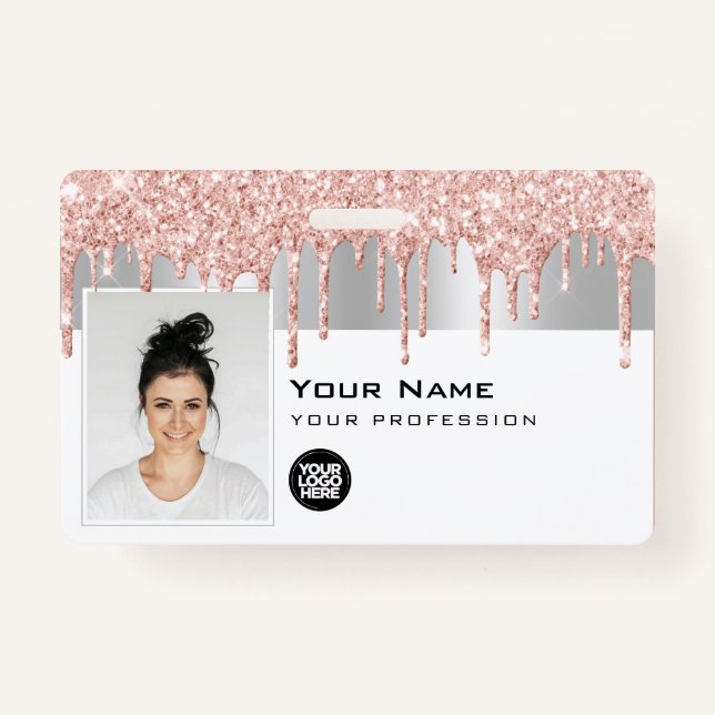 Custom Glam Employee Photo, Bar Code, Logo, Name Badge (Front)