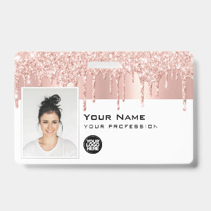 Custom Glam Employee Photo, Bar Code, Logo, Name Badge