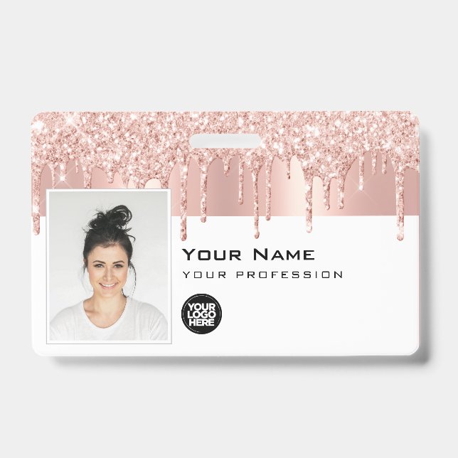 Custom Glam Employee Photo, Bar Code, Logo, Name Badge (Front)