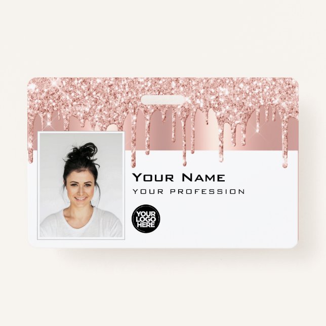 Custom Glam Employee Photo, Bar Code, Logo, Name Badge (Front)