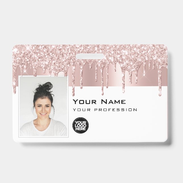 Custom Glam Employee Photo, Bar Code, Logo, Name Badge (Front)