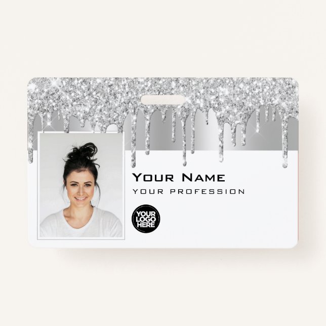 Custom Glam Employee Photo, Bar Code, Logo, Name Badge (Front)