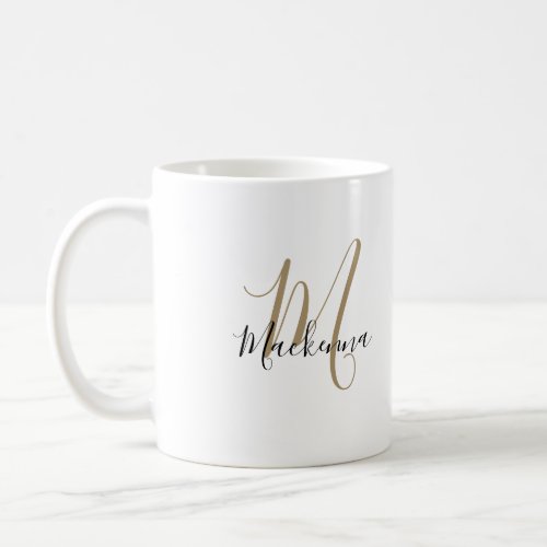 Custom Glamorous Black Gold Monogram Name Elegant  Coffee Mug