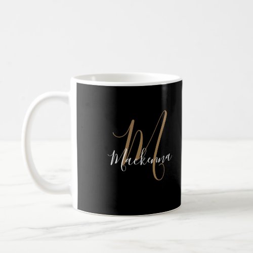 Custom Glamorous Black Gold Monogram Name Elegant Coffee Mug