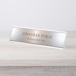 Custom Glamorous Faux Silver Simple Template Desk Name Plate