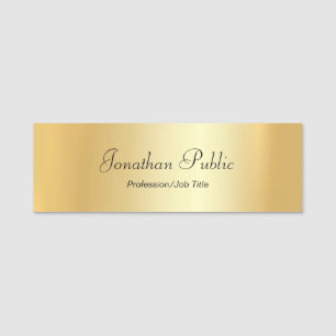 Custom Glamorous Gold Rectangle Modern Script Chic Name Tag