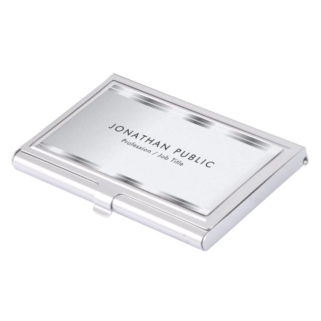 Custom Glamour Faux Silver Elegant Simple Template Business Card Case (Front)