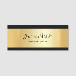 Custom Glamour Gold Handwritten Modern Rectangle Name Tag