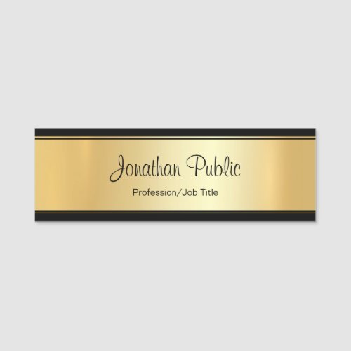 Custom Glamour Gold Rectangle Hand Script Modern Name Tag