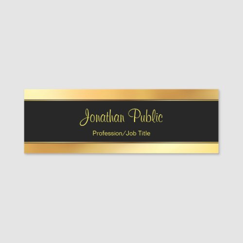 Custom Glamour Gold Rectangle Modern Hand Script Name Tag