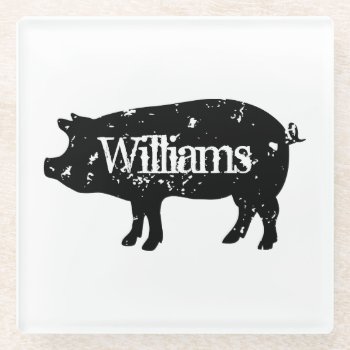 Custom Glass Coaster With Vintage Pig Silhouette by cookinggifts at Zazzle