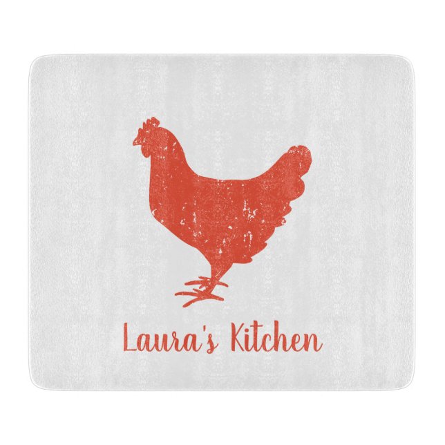 Custom glass cutting board with chicken silhouette (Front)