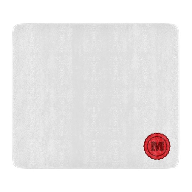 Custom glass cutting board with quality seal logo (Front)