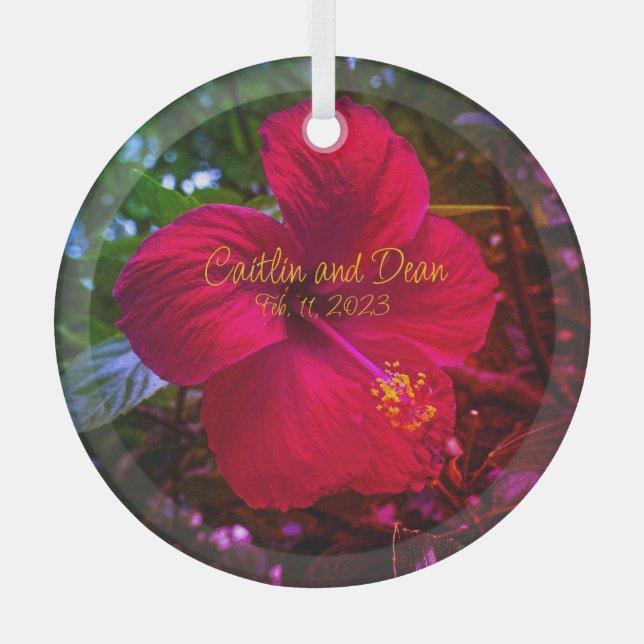 Custom Glass Hibiscus Ornament (Front)