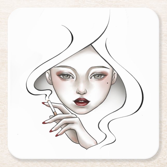 Custom glass underneath white smoked girl square paper coaster (Front)