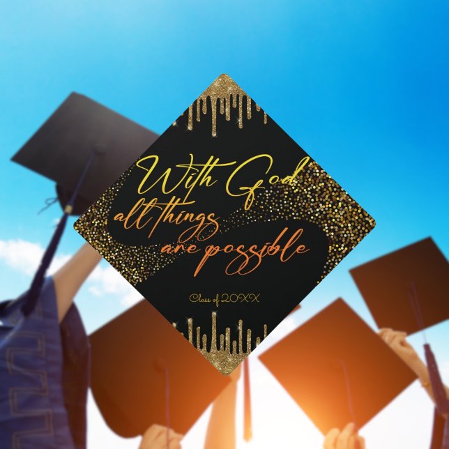Custom Glitter Bible Verse Monogram Graduation Cap Topper (Creator Uploaded)