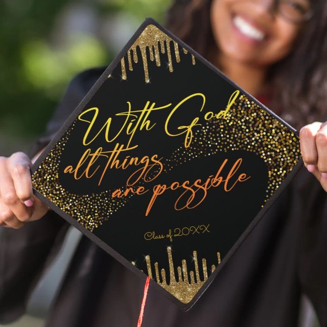 Custom Glitter Bible Verse Monogram Graduation Graduation Cap Topper (Creator Uploaded)