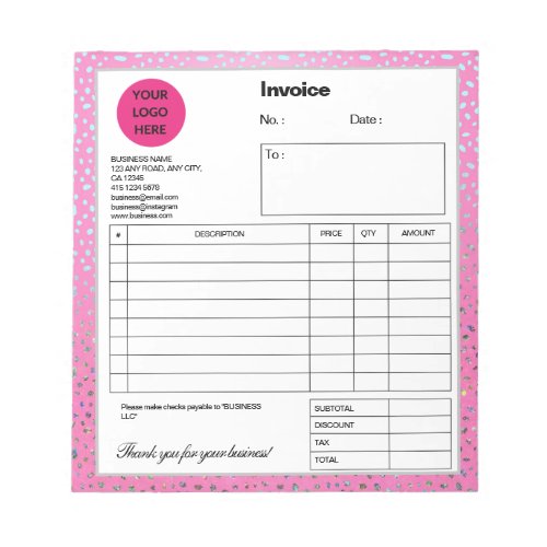 Custom Glitter Pink Cheetah Print Invoice Notepad