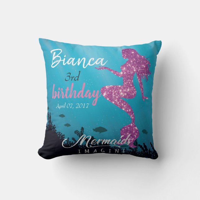Custom Glittery Mermaid Backdrop Tapestry With Pho Throw Pillow (Front)