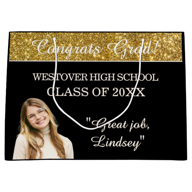 Custom Glitz! Personalized Graduation  Large Gift Bag (Front)
