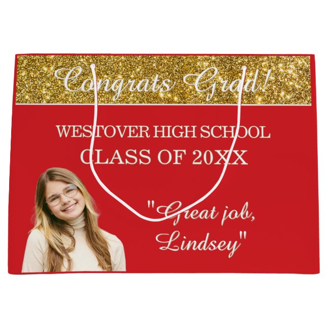 Custom Glitz! Personalized Graduation  Large Gift Bag (Front)