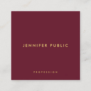 Custom Glossy Luxury Burgundy Red Gold Text Square Business Card